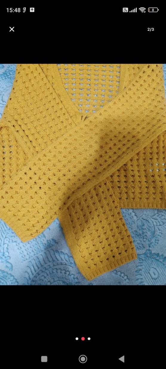 Sarı V Yaka Örgü Kadın Hırka - Görsel 2