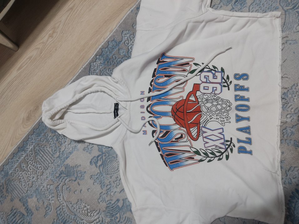 Beyaz Baskılı Kapüşonlu Sweatshirt - Görsel 2