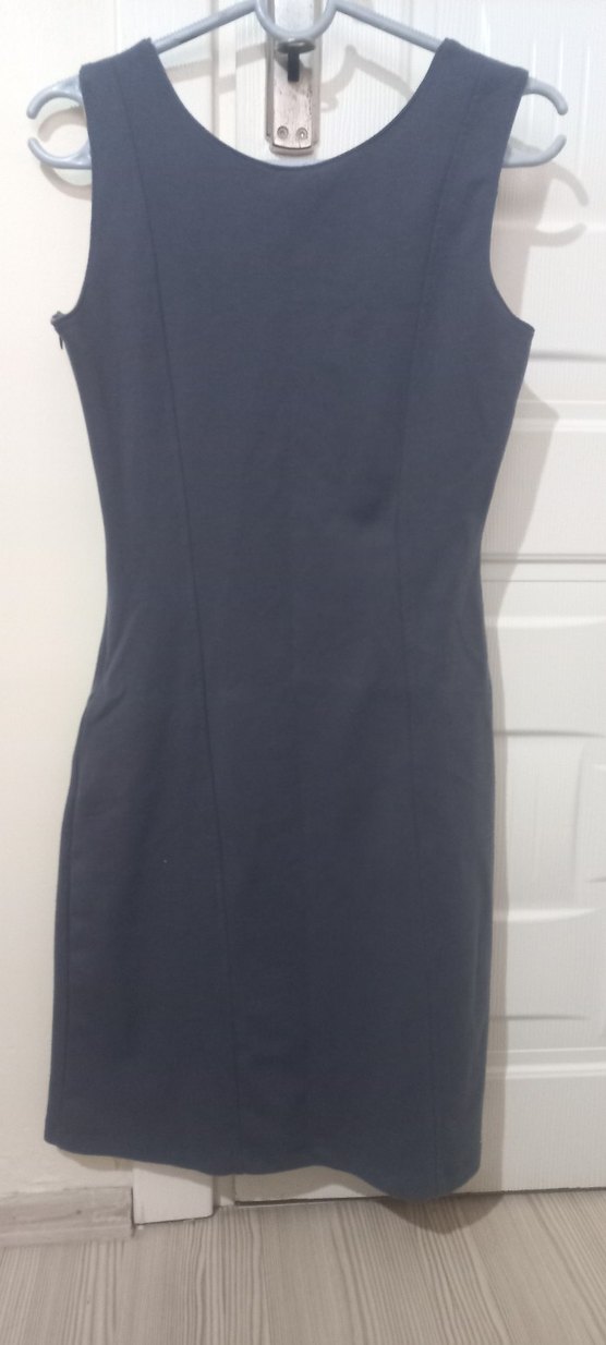 Lacivert V Yakalı Kolsuz Elbise - Görsel 2