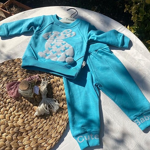 9 Ay Beden mavi Renk Unisex bebek alt üst eşofman takımı