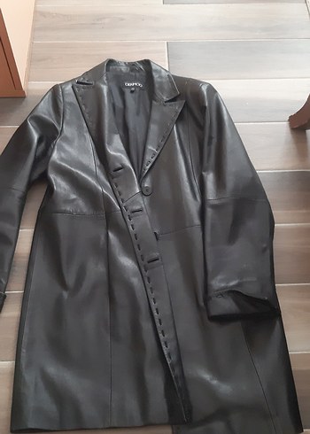 Düğmeli Siyah Deri Kadın Ceket