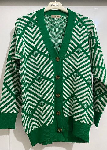 Yeşil Desenli Örgü Kadın Hırka - Görsel 2