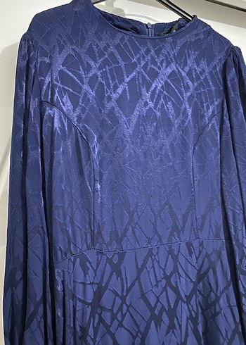 Lacivert Uzun Keten Elbise - Görsel 3