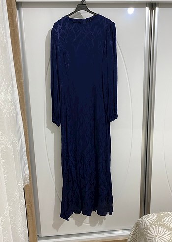 Lacivert Uzun Keten Elbise - Görsel 2
