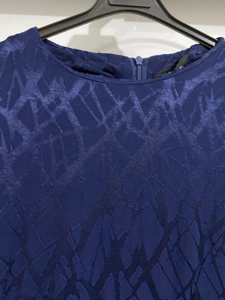 Lacivert Uzun Keten Elbise - Görsel 4