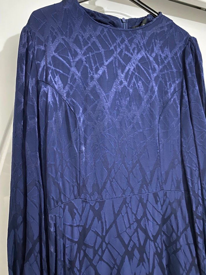 Lacivert Uzun Keten Elbise - Görsel 3