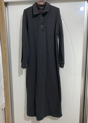 Gri Uzun Kollu Rahat Kesim Elbise - Görsel 2