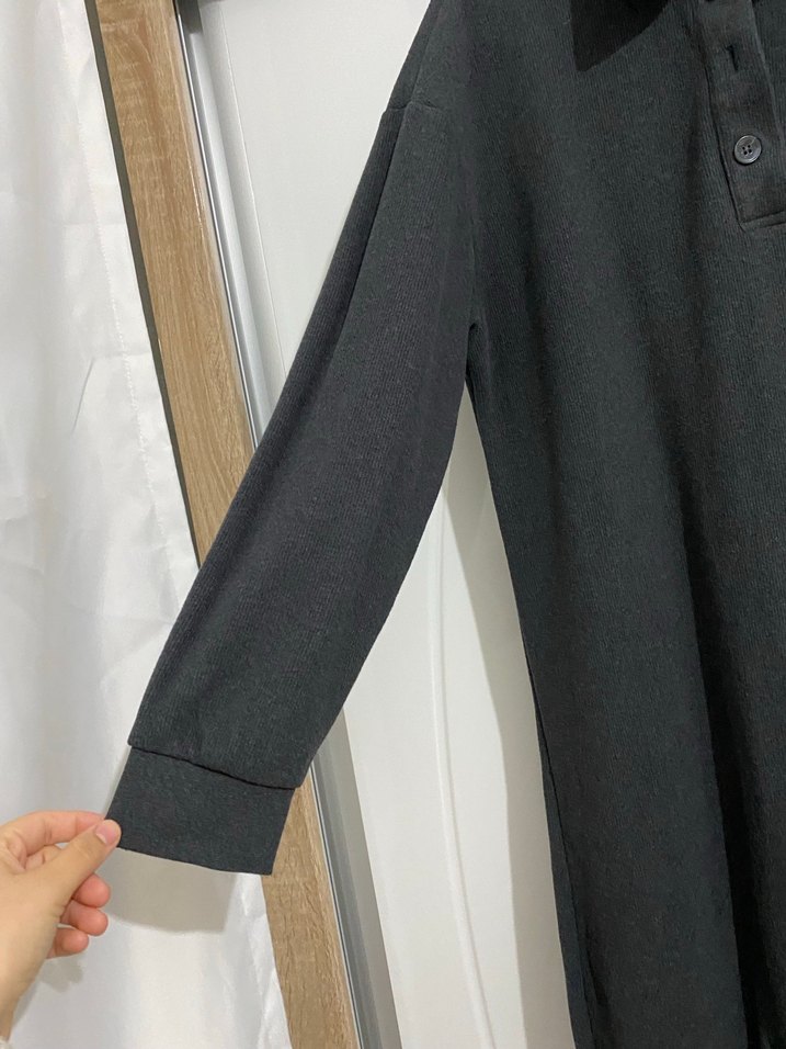 Gri Uzun Kollu Rahat Kesim Elbise - Görsel 3