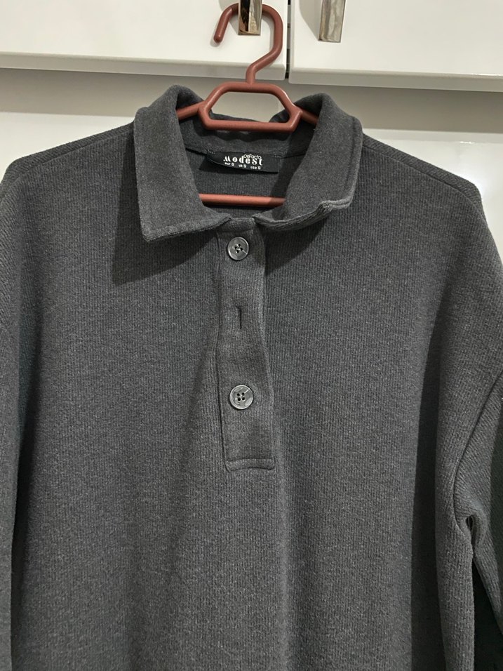 Gri Uzun Kollu Rahat Kesim Elbise - Görsel 4