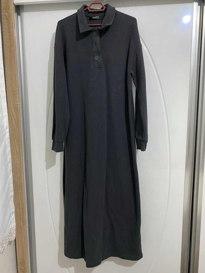 Gri Uzun Kollu Rahat Kesim Elbise - Görsel 2