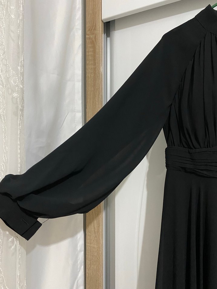 Siyah Uzun Drapeli Kadın Elbise /Abiye - Görsel 4