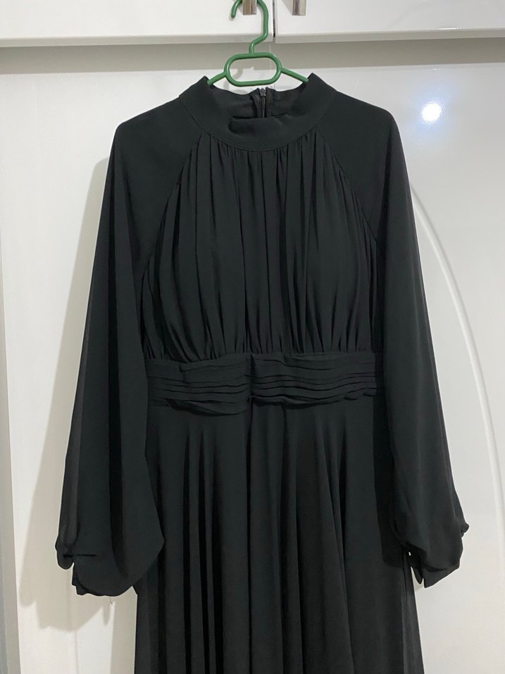 Siyah Uzun Drapeli Kadın Elbise /Abiye - Görsel 2