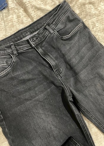 Gri Kadın Kot Pantolon, Regular Fit, Kürklü Detaylı - Görsel 6