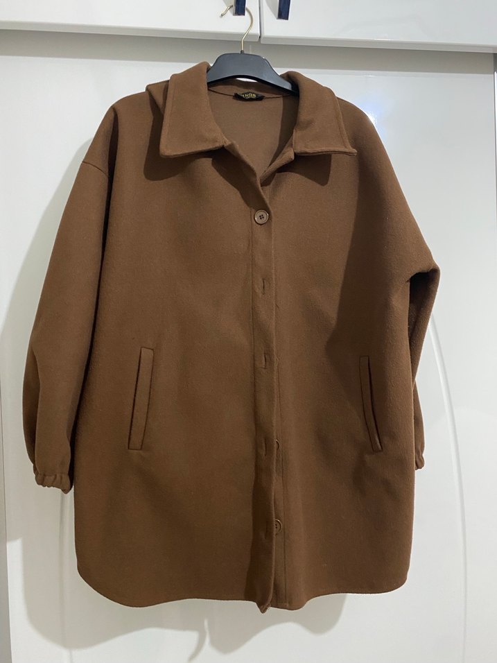 Düğmeli Kahverengi Midi Kadın Kaban ceket - Görsel 2