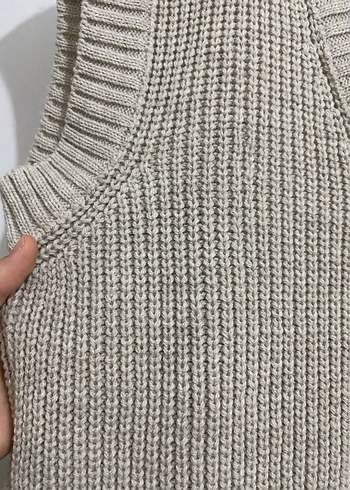 Bej V Yaka Örgü Kadın Süveter - Görsel 4