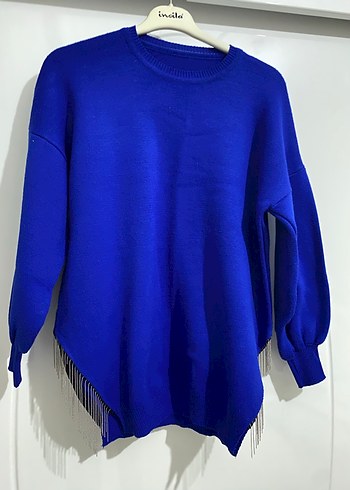 Mavi Örgü Kadın Kazak - Görsel 2