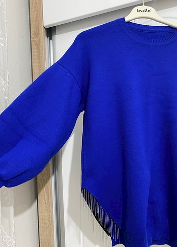 Mavi Örgü Kadın Kazak - Görsel 5