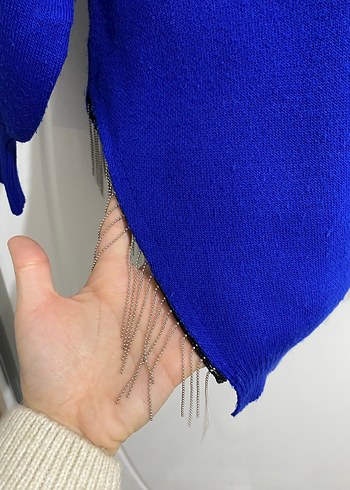 Mavi Örgü Kadın Kazak - Görsel 3