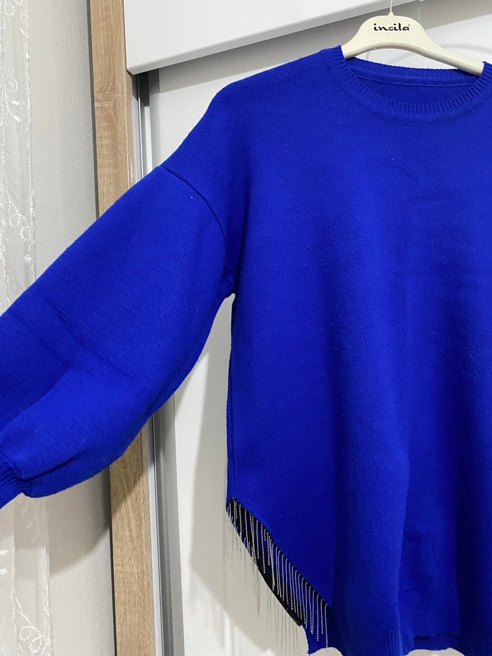 Mavi Örgü Kadın Kazak - Görsel 5