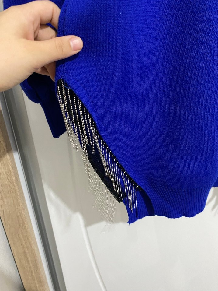 Mavi Örgü Kadın Kazak - Görsel 4