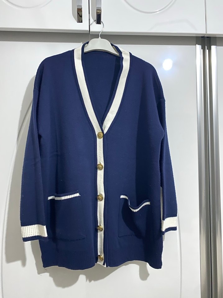 Düğmeli Lacivert Kadın Hırka - Görsel 2