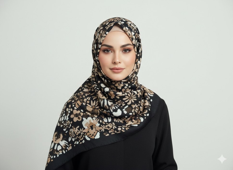 Kadın Haki Drapeli Saten Başörtüsü - Görsel 4