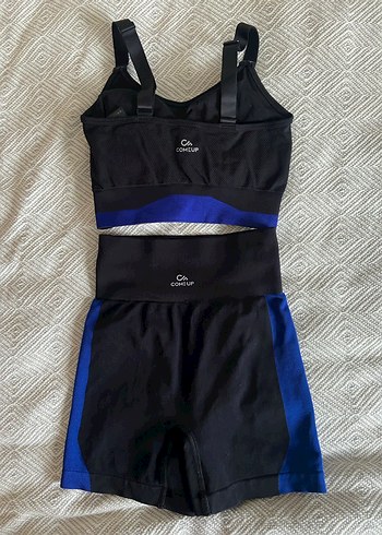 Mavi Şeritli Kadın Spor Mini Takım - Görsel 2