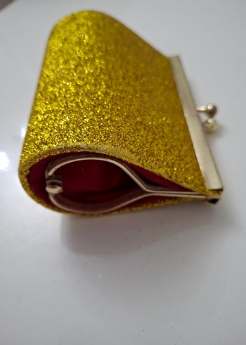 Kadın Altın Simli Deri Portföy Çanta - Görsel 4