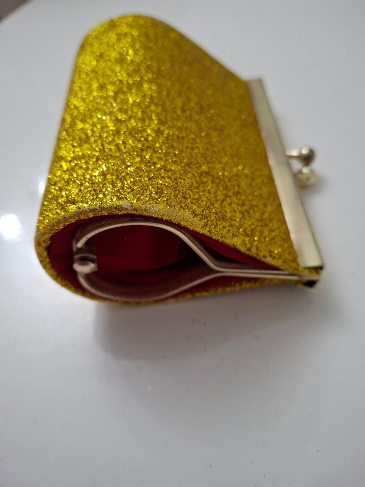 Kadın Altın Simli Deri Portföy Çanta - Görsel 4