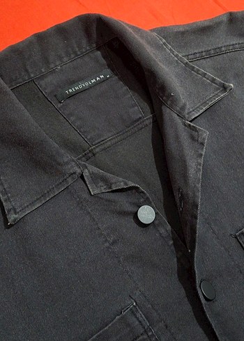 Düğmeli Siyah Denim Erkek Gömlek - Görsel 5