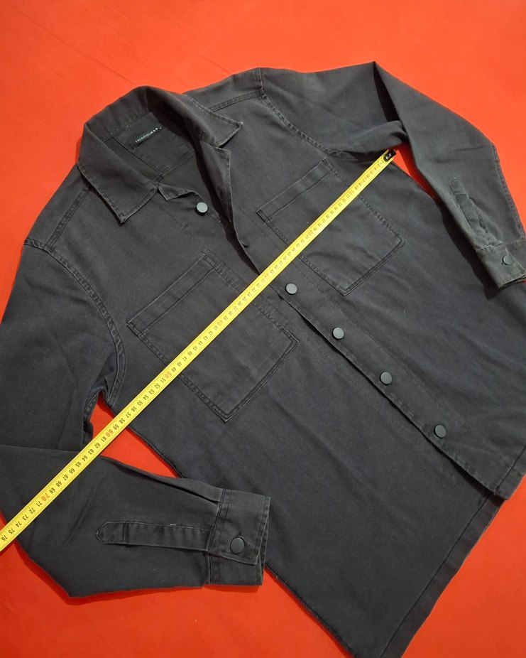 Düğmeli Siyah Denim Erkek Gömlek - Görsel 4