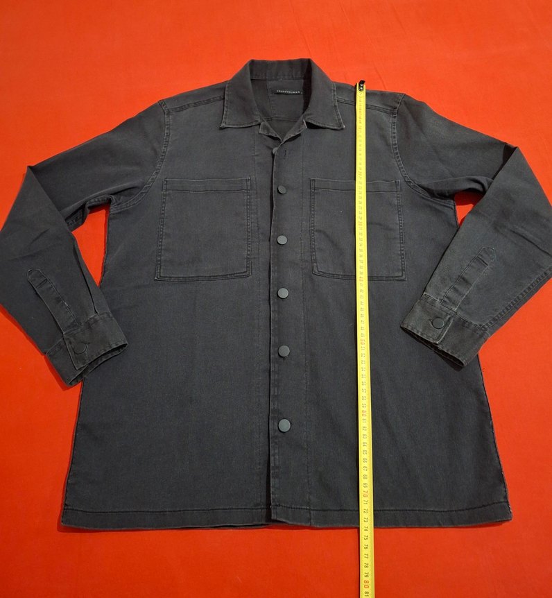 Düğmeli Siyah Denim Erkek Gömlek - Görsel 3