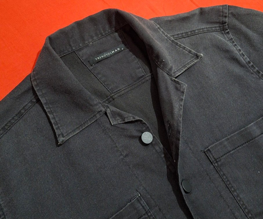 Düğmeli Siyah Denim Erkek Gömlek - Görsel 5