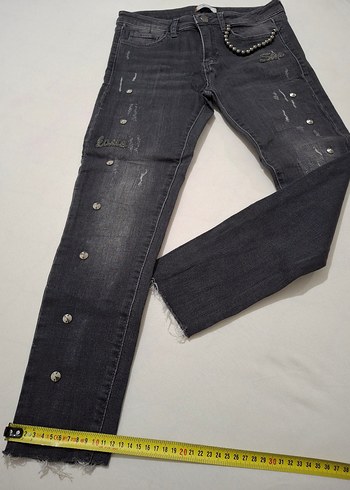 Zincir Detaylı Nakışlı Siyah Kadın Jean - Görsel 7