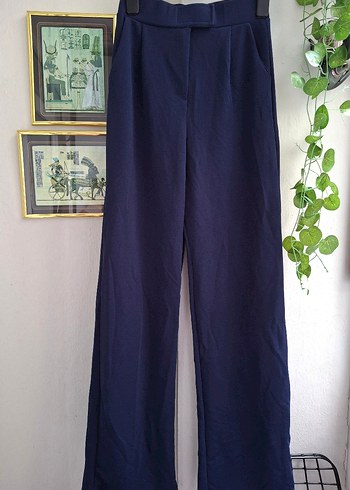 Lacivert Kadın Kumaş Pantolon Kemerli - Görsel 2