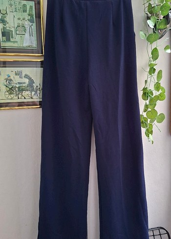 Lacivert Kadın Kumaş Pantolon Kemerli - Görsel 3