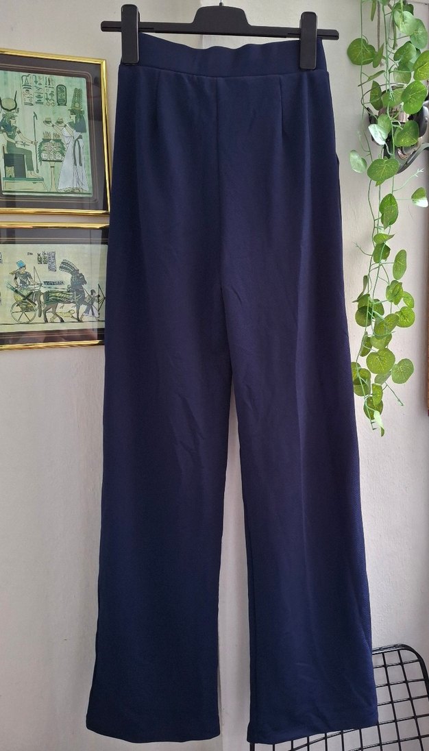 Lacivert Kadın Kumaş Pantolon Kemerli - Görsel 3