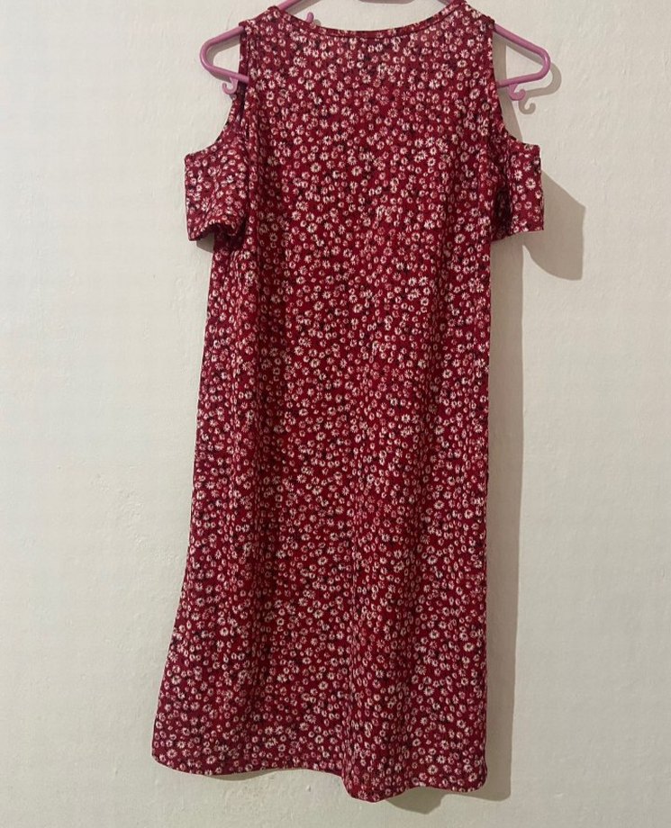 Kırmızı Çiçekli Bol Kesim Kadın Elbise - Görsel 3