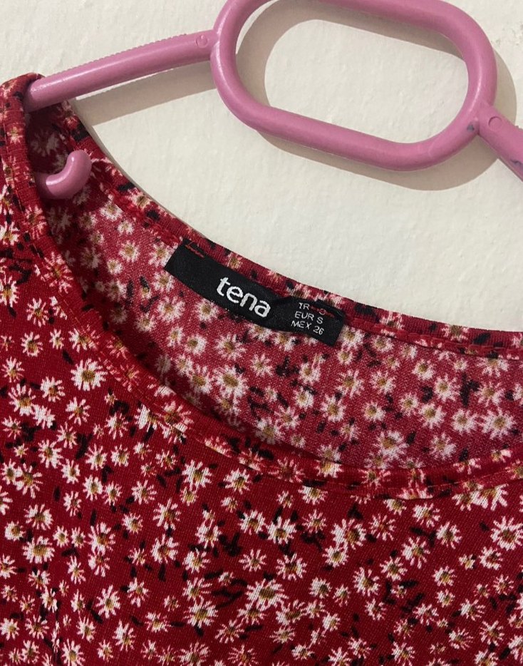 Kırmızı Çiçekli Bol Kesim Kadın Elbise - Görsel 2