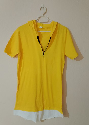 Sarı Kapüşonlu Fermuarlı Erkek Tişört - Görsel 2