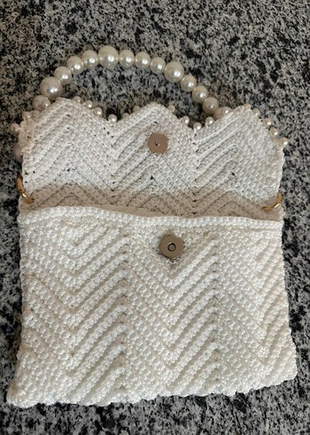 İnci İşlemeli Örgü Kadın Çanta - Görsel 2