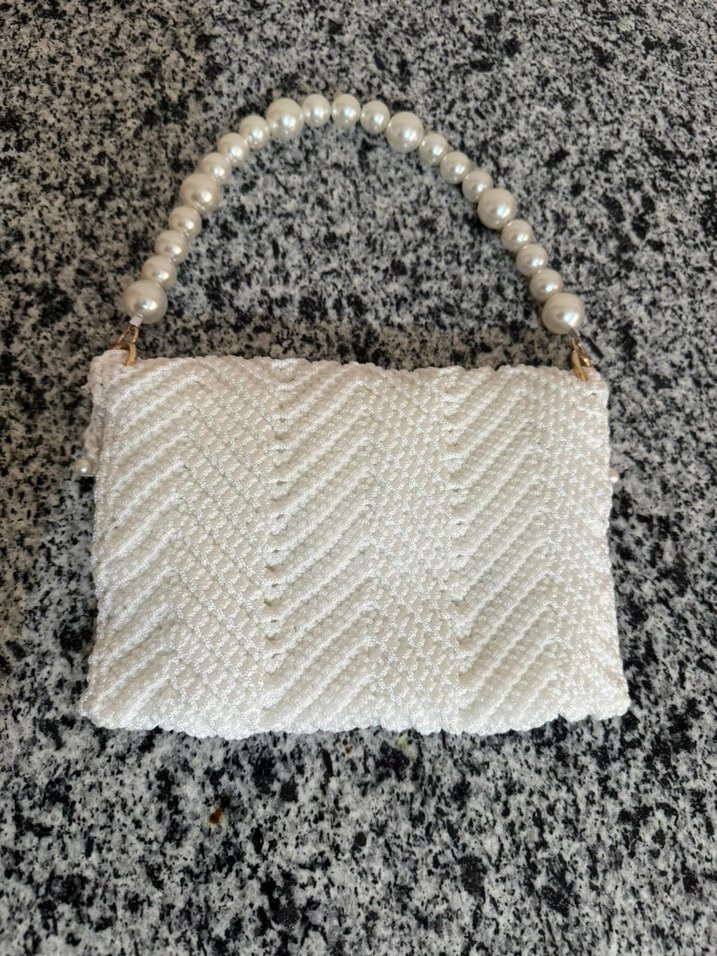 İnci İşlemeli Örgü Kadın Çanta - Görsel 4