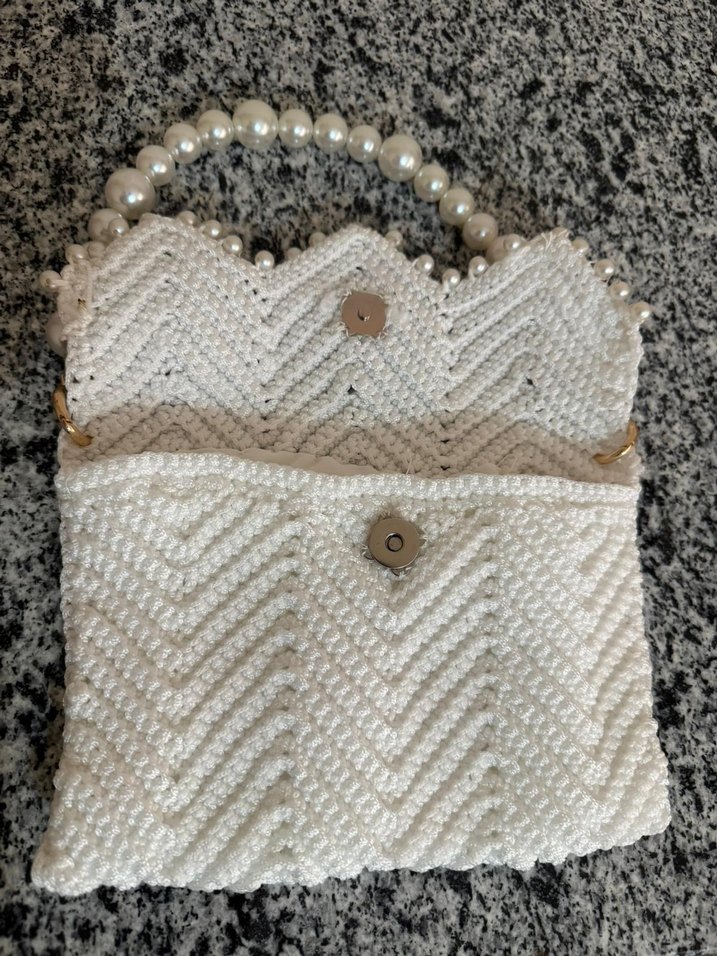 İnci İşlemeli Örgü Kadın Çanta - Görsel 2