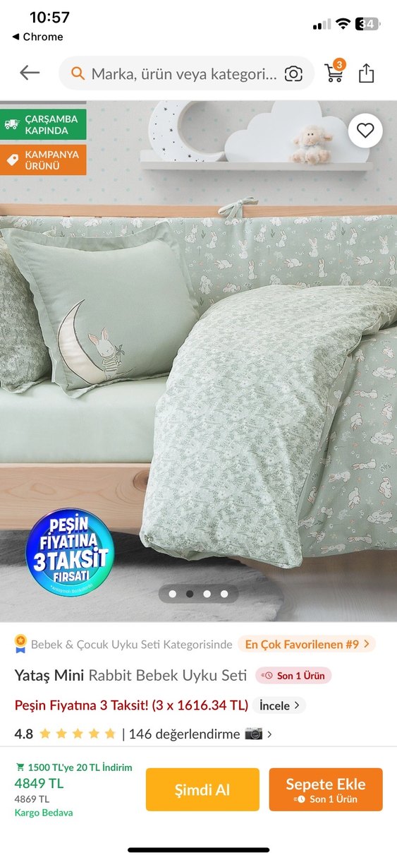 Yataş %100 pamuk Rabbit bebek uyku seti sıfır - Görsel 4