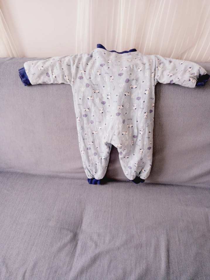 Uzun Kollu Mavi Bebek Tulumu Fermuarlı - Görsel 3