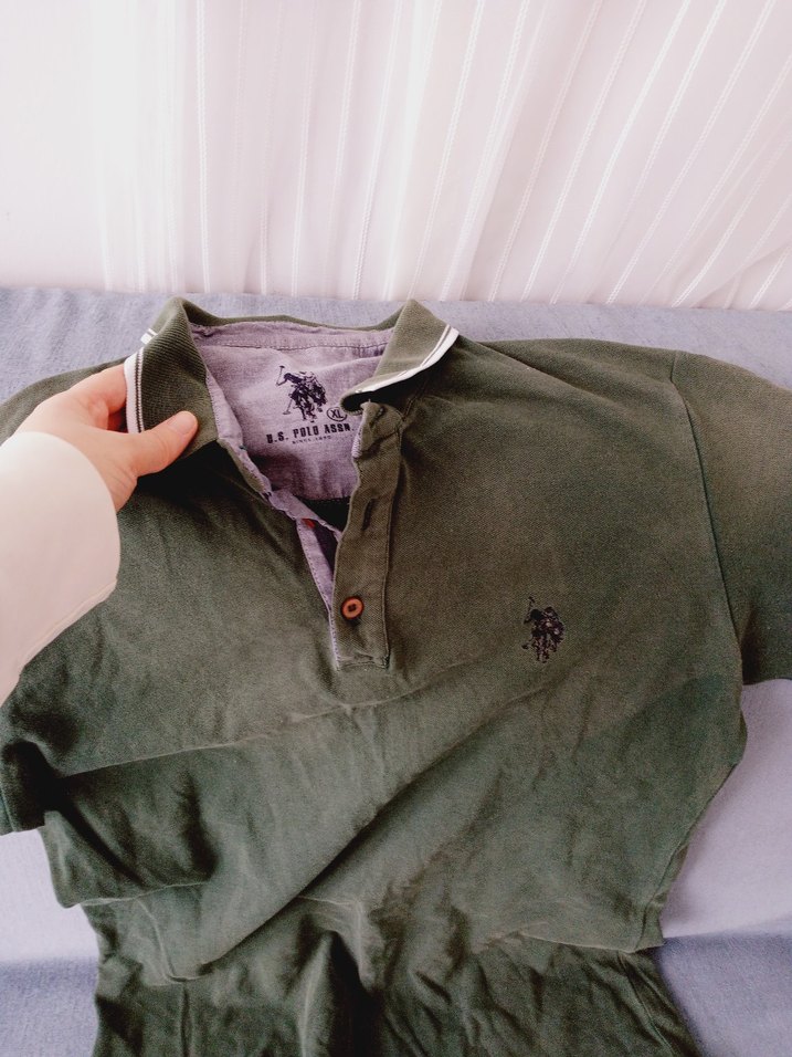 Erkek Haki Keten Kısa Kollu Polo Tişört - Görsel 2