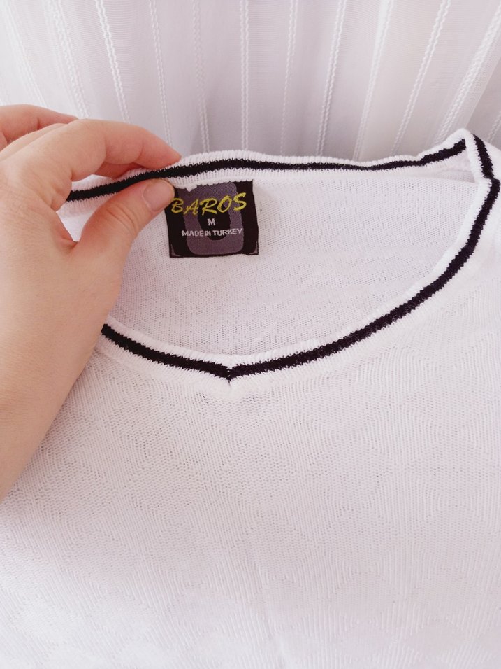 Beyaz Pamuklu Uzun Kollu Kazak - Görsel 3