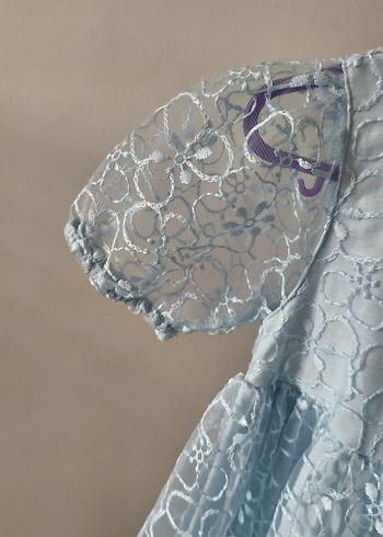 Kız Çocuk Mavi Dantel Nakışlı Elbise - Görsel 3