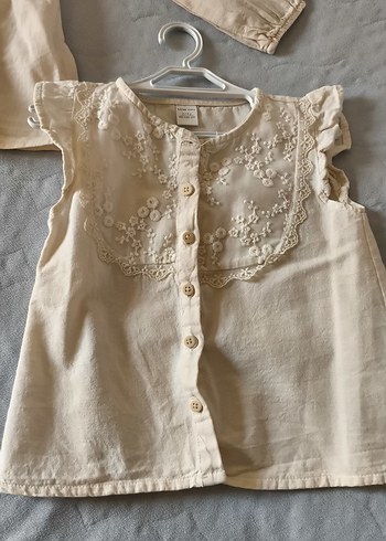 Kız Çocuk Bej Keten Nakışlı Gömlek - Görsel 5