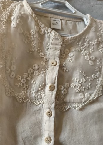Kız Çocuk Bej Keten Nakışlı Gömlek - Görsel 7